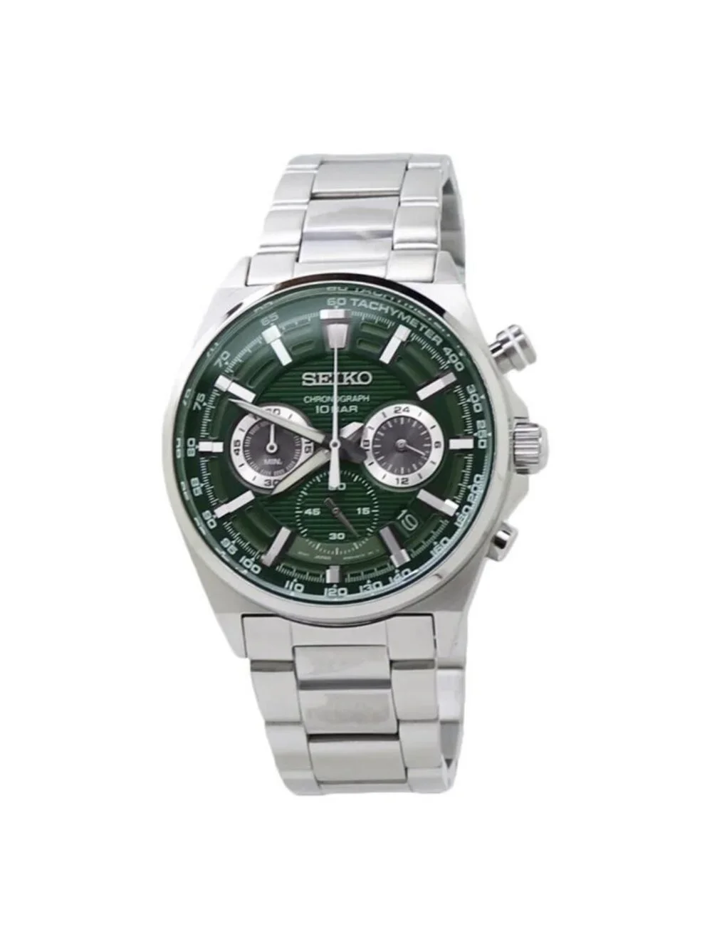 NWT Seiko Chronograph Quartz Green Dial Stainless Steel Men's Watch